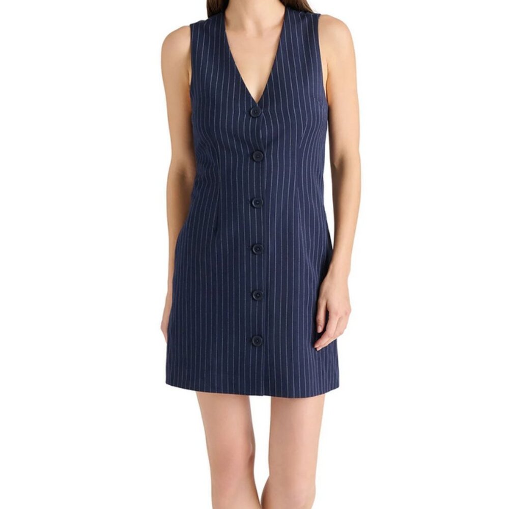 Steve Madden Women’s Pinstripe Dress – Size Large -New-Front Full Button Closure